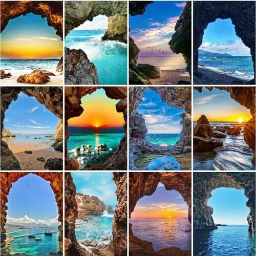 Diamond Embroidery Full Seaside Cross Stitch Kits 5D DIY Diamond Painting Sunset Scenery Mosaic Mountain Home Decoration Art
