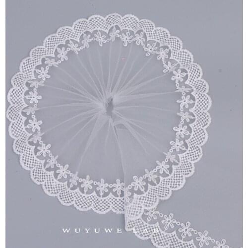 5yards White Mesh Embroidery Wide Lace Trim Fabric for Wedding Dress Diy Skirt Lolita Clothing Accessories Sewing Craft 12cm