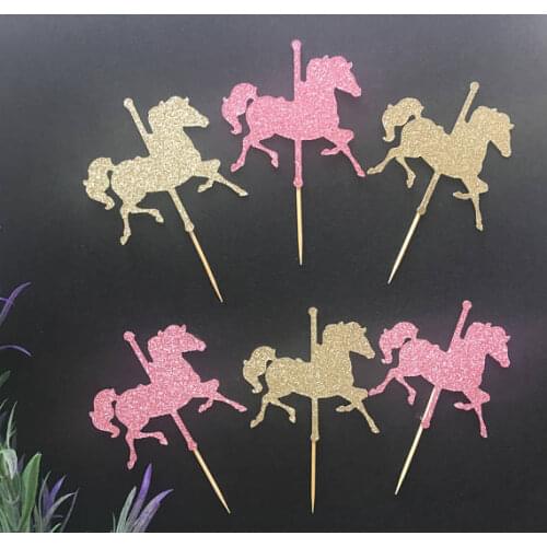 Glitter Horse Carousel birthday cupcake toppers baby shower baptism Christening party decoration doughnut foodtoothpicks