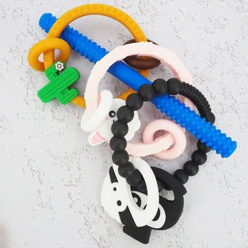 Chenkai 10PCS BPA Free Silicone FootbalTeether Chew Teething Nursing Toys For Baby Pacifier Clip Chain Accessories
