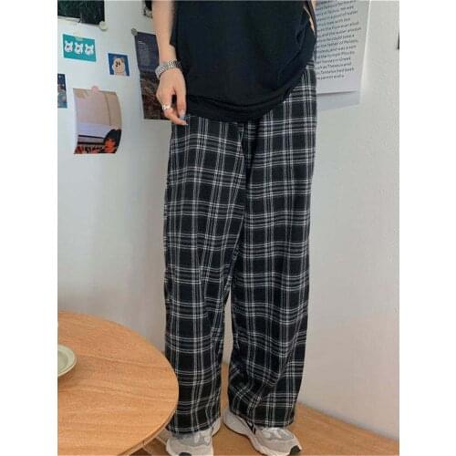 Black Plaid Pants Girl Fashion Summer Harem Pants High Waist Japan Sweatpants Women Cool Summer Hip Hop Pants Streetwear Female