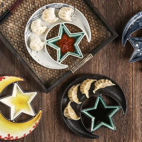 Star Dessert Plate Dumpling Snack Tray Japanese Ceramic Tableware, Star And Moon Plate Sushi Tray Sashimi Serving Salver 1pcs