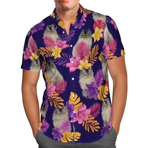 Flower Weeds 3D Beach Hawaiian 2021 Summer Purple Shirt Short Sleeve Shirt Streetwear Oversized 5XL Camisa Social Chemise Homme