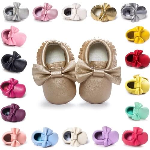 Hot 18Colors Baby Heart Hollow with Big-Bow Shoes Newborn Girls Soft Sole Crib PU Leather Shoes 0-18M