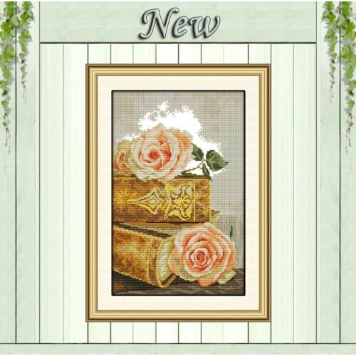 The bible and roses flower painting counted printed on canvas DMC 11CT 14CT kits chinese Cross Stitch embroidery needlework Sets