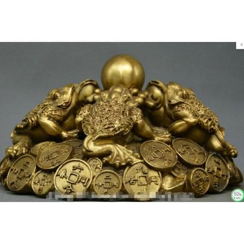 China fengshui old Bronze animal five Golden cicada Play beads yuanbao Statue