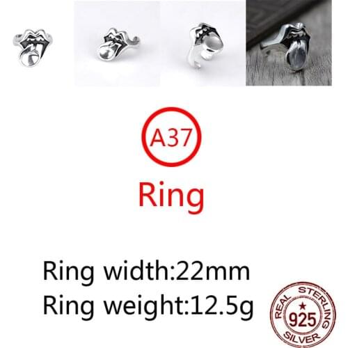 A37 925 sterling silver ring jewelry couple models open ring retro personality hip hop big tongue shape punk fashion style gift