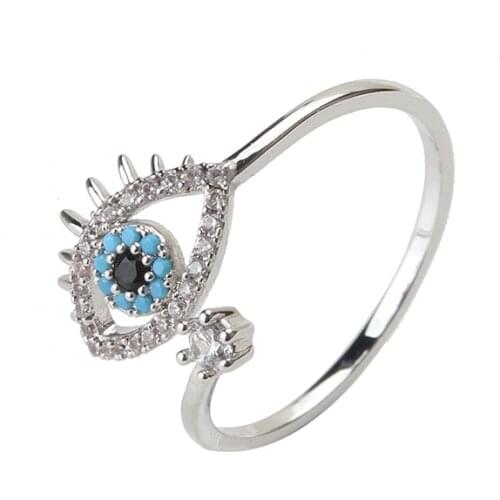 1pc Evil Eye Open Rings Copper Micro Pave Cubic Zircon Ring Jewelry Adjustable Women Ring Lucky Eye Jewelry
