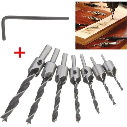 Koolboy 7pcs HSS 5 Flute Countersink Drill Bit Set Reamer Woodworking Chamfer 3mm-10mm L-wrench