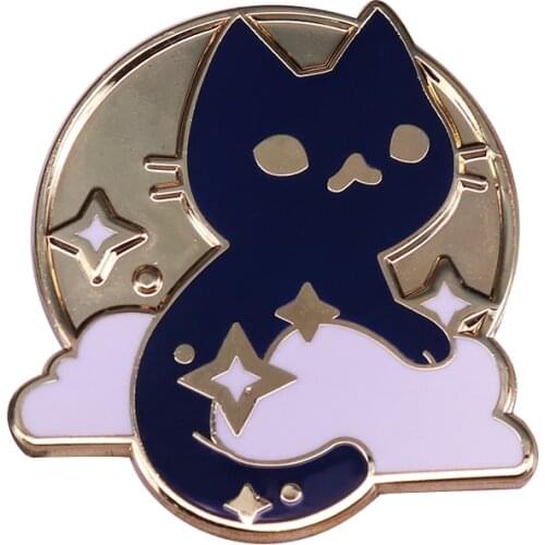 Cosmic black cat brooch stars space pin cute cloud kitten badge astronomy astronaut gift