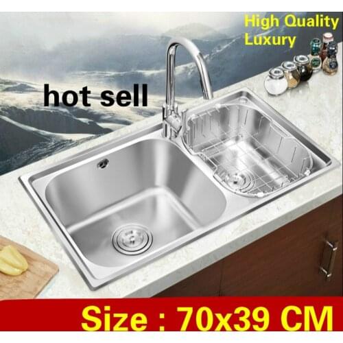 Free shipping Apartmen high quality wash vegetables kitchen double groove sink high volume luxury 304 stainless steel 700x390 MM