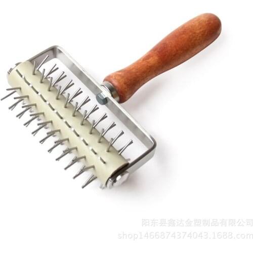 Hot sell 60pcs/lot Stainless Steel Wheel Pizza Bread Needle Punchers Roller Pie Pastry Dough Pitter Durable Wooden Handle