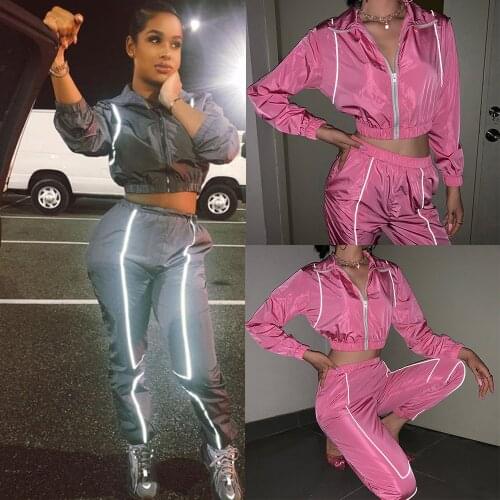 Fashion Reflective Sports Wear for Women Casual Tracksuit Womens Clothes Harajuku Loose Two Piece Roupas Sportswear Plus Size