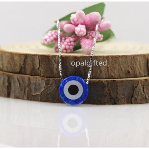 MOQ=1pc Free Shipping New Arrived Fire Dark Blue Synthetic Evil Eyes Opal necklace 925 sterling Silver Jewelry for Gift & Party
