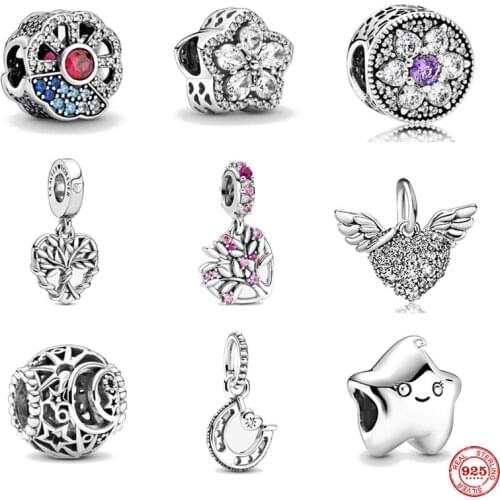 NEW european Pink Heart Family Tree angel Dangle Charm DIY fine beads Fit Original Pandora Charms silver 925 Bracelet Jewelry