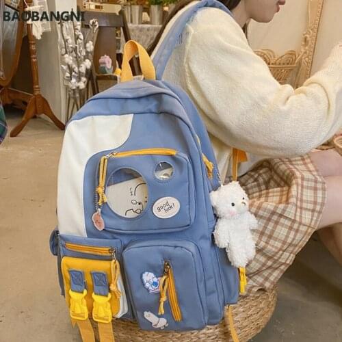 New Fashion Waterproof Nylon Contrast Color PVC Transparent Kawaii School Backpack Bags for women Mochila Bolsa Female Bags