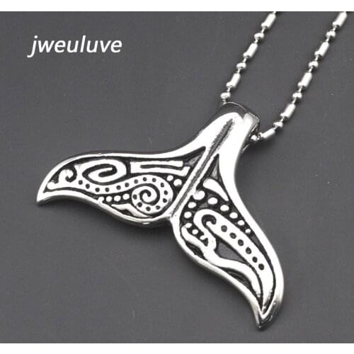 AMUMIU Dolphins Tail Stainless Steel Pendant Necklace Men Women Casting Wholesale Punk Rock Pendant KP071