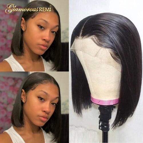 Straight Human Hair Wig Brazilian Straight Wigs For Black Women Natural Color 4x4 Lace Short Bob Wig With Baby Hair Density 180