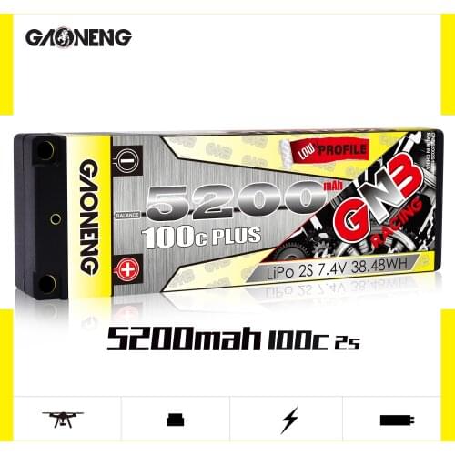 Gaoneng GNB 5200mAh 100C 2S 7.4V Rechargeable Lipo Battery 5.0mm Banana Plug T/XT60 Plug for 1:10 RC Car Boat