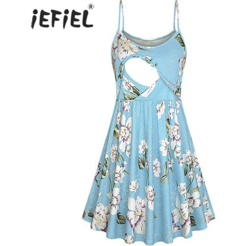 Pregnant Dress Maternity Clothes Sleeveless Floral Tunic Breastfeeding Dress Pregnancy Summer Spaghetti Strap Nursing Dresses