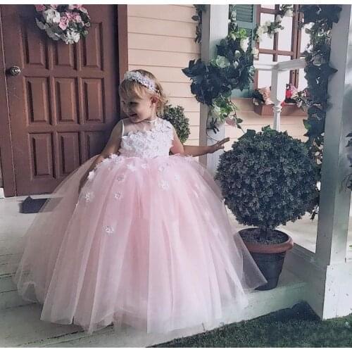 Flower Girls' Dresses Pink Baby Infant Toddler Baptism Clothes Tutu Ball Gowns Birthday Party Dress