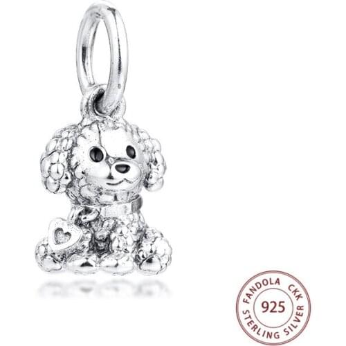 Fits Pandora Bracelet 925 Sterling Silver Poodle Puppy Dog Dangle Charms Beads for Women DIY Jewelry Making Berloques 2020