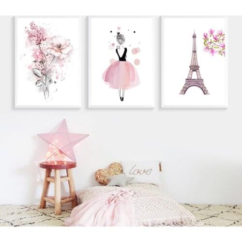 Pink Ballet Dancing Girls Flowers Paris Canvas Prints Modern Painting Posters Wall Art Pictures For Living Room Decoration