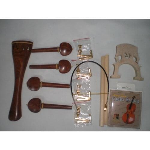 Rose Wood Cello Tail Piece Cello Pegs Cello Bridge Spruce Sound Post Cello Tail Gut 1 Set String Tail Gut All 4/4