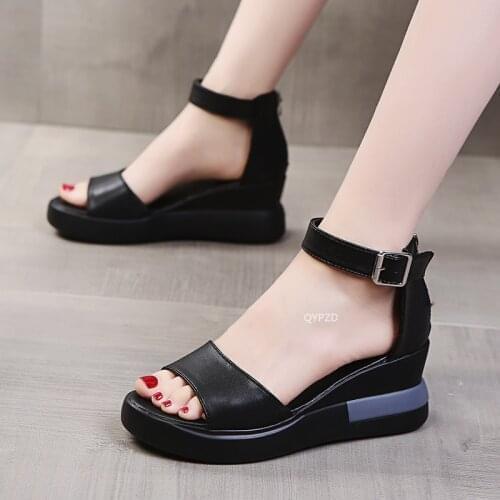 Summer Women Ankle-warp Sandals Platform Wedge Heel Open Toe Height Increasing Buckle Zip Leisure Casual Shoes Ladies Female