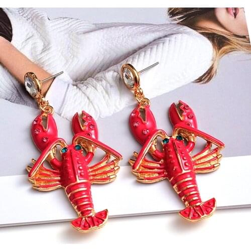 Trendy Lovely Lobster Stud Earrings For Women Animal Earring Fashion Enamel Statement Jewelry Accessories Brincos