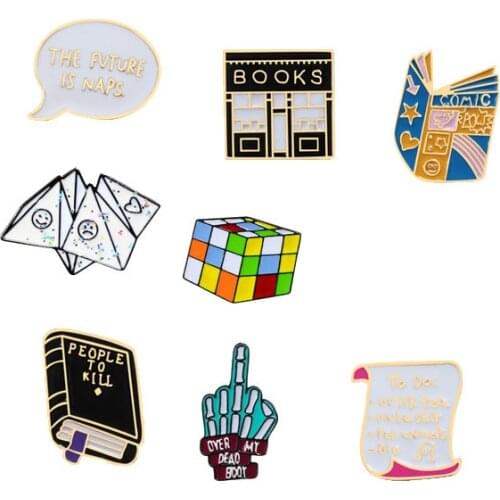 Fun Cartoon Men Brooch Women Enamel Pin Book Cube Middle Finger Paper Child Toys Hijab Accessories Lapel Badge Jewelry Gifts