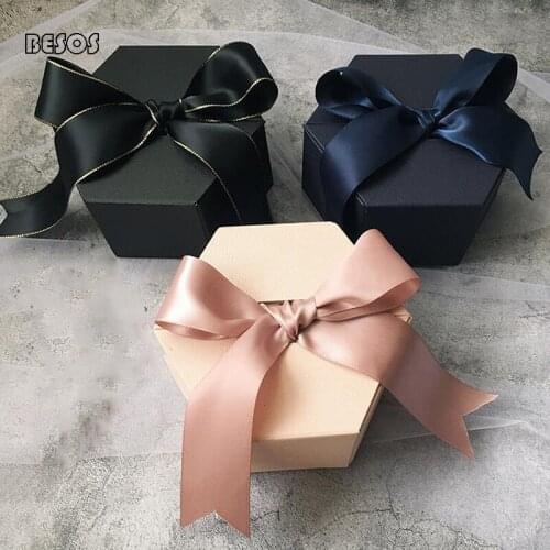 High-grade Solid Color Hexagon Double Door Simple Ribbon Wedding Birthday Party Candy Jewelry Mini Doll Costume Paper Gift Box