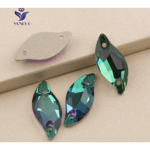 YANRUO 3254 Leaf Emerald High Quality Sewing Strass Glass Stones Flatback Decoration Clothes Garment