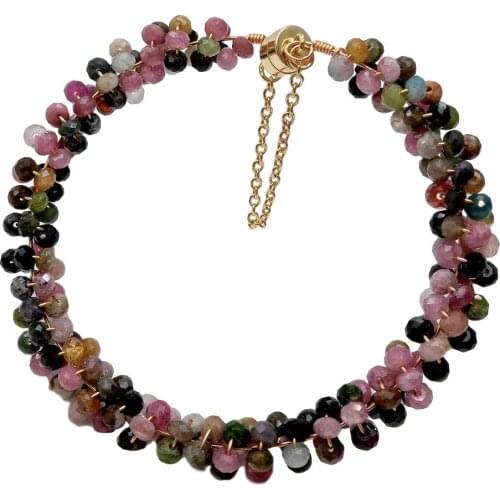 YYGEM Natural 4mm faceted round Multi Color Tourmaline Bangle Wrap Bracelet magnet clasp Class bracelet for women