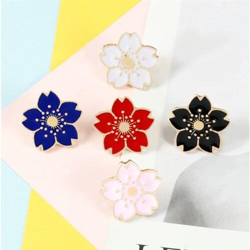 Multicolor Women Brooch Sweet Red Blue Pink Cherry Blossom Enamel Pins Badge Clothes Bag Metal Lapel Pin Accessories Girl Gifts