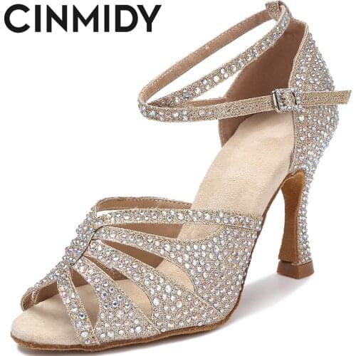 CINMIDY Golden Latin Dance Shoes Tango Salsa Rumba Samba Ballroom Party Women Sandals Ladies High Heels Wedding Shoes