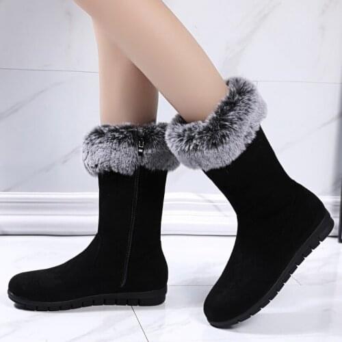 2020 Faux Fur Snow Boots Women Thicken Long Plush Warm Winter Shoes Women Comfortable Flat Heels Suede Ankle Boots