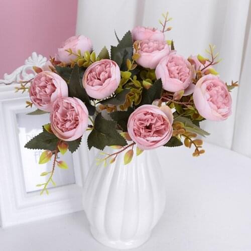 1 bouquet of 5 artificial flowers peony tea rose autumn silk fake flower DIY living room home garden wedding Christmas decorati