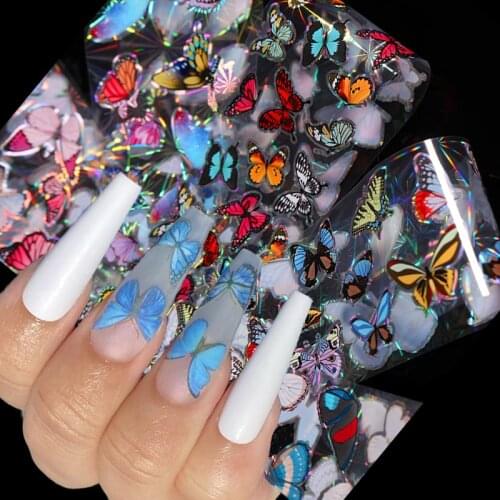 10Pcs Butterfly Nail Foils Set Holographics Stickers for Nails Art Decals Sliders Transfer Paper Wraps Manicures Decorations