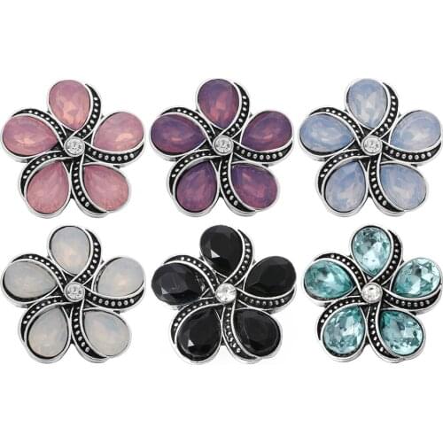 5pcs/lot New Snap Jewelry Rhinestone Crystal Flower 18mm Snap Buttons Snap for Leather Snap Bracelet Button Jewelry