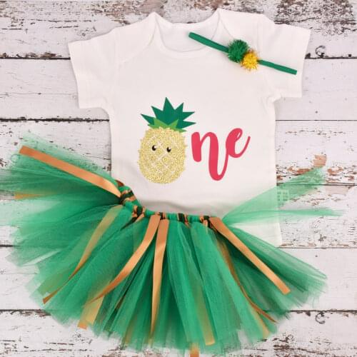 Pineapple Birthday Tutu outfit Baby Girls 1st Birthday Party costume Toddler Photo Props Cake Smash Green Hawaii Tutu Costume
