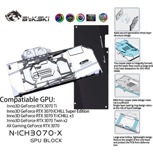 Bykski GPU Water Cooling Block for Inno3D GeForce RTX 3070 Ice Dragon Super Edition, GPU Water Block with Backplate N-ICH3070-X