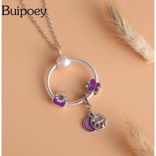 Buipoey Purple Starry Sky Pendant Necklace For Women Butterfly Tote Beads Charm Necklace Girls Birthday Party Jewelry Gift