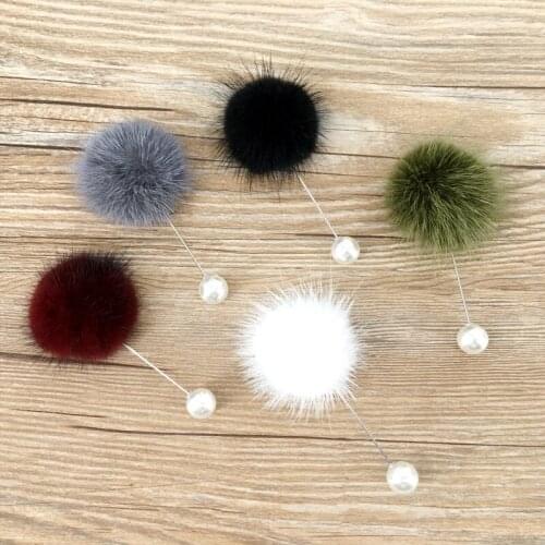 10pcs Lapel Stick Brooch Pin Round Genuine Mink Fur Ball suit Tuxedo Corsage Wedding Boutonniere Pin Party For Her Women Gift