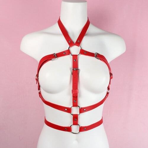 One Piece Leather Harness Women Chest Bra Cage Gothic Waist Belt Body Bondage Suspender Adjustable Metal Buckle Festival Clothes
