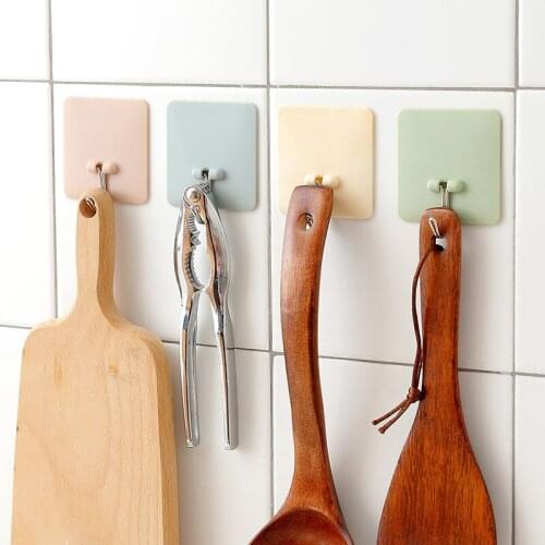 Four in abag!solid color square nail free strong adhesive hook kitchen wall traceless hook bathroom adhesive hook door back hook