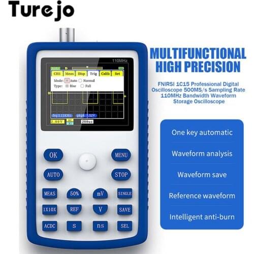 FNIRSI 1C15 Digital Oscilloscope 500MS/S Sampling Rate 110MHz Bandwidth 1KHz/3.3V Calibration Square Wave 2.4 Inch Oscilloscopes