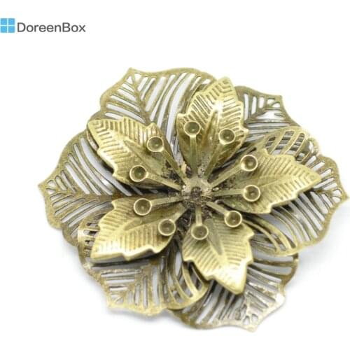 Doreen Box Lovely 10 Antique Bronze Filigree Flower Embellishments Findings 5.5x4.8cm(can hold SS10 rhinestone) (B18567)