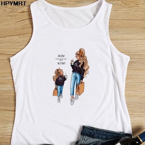 Aesthetics Women 2021 Cartoon Mom and daughter Print Lady Tank Tops Womens Graphic New Summer Female sleeveless Top Clothing
