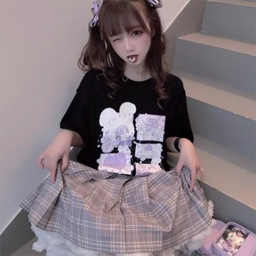 Womens T-Shirt Harajuku Female Lovely Printed Fashion Hip Hop T Shirt Loose Fashion Women Bunny Girl T-shirts Summer Sweatshirt